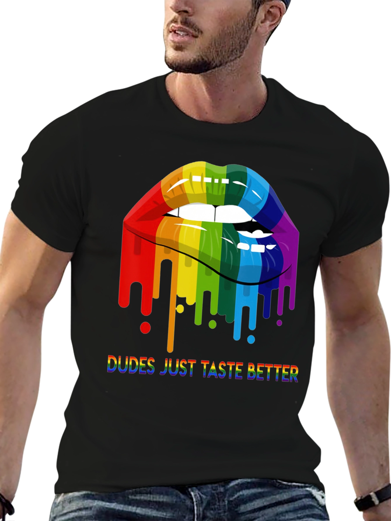 Rainbow Lips Dudes Just Taste Better Graphic Tee