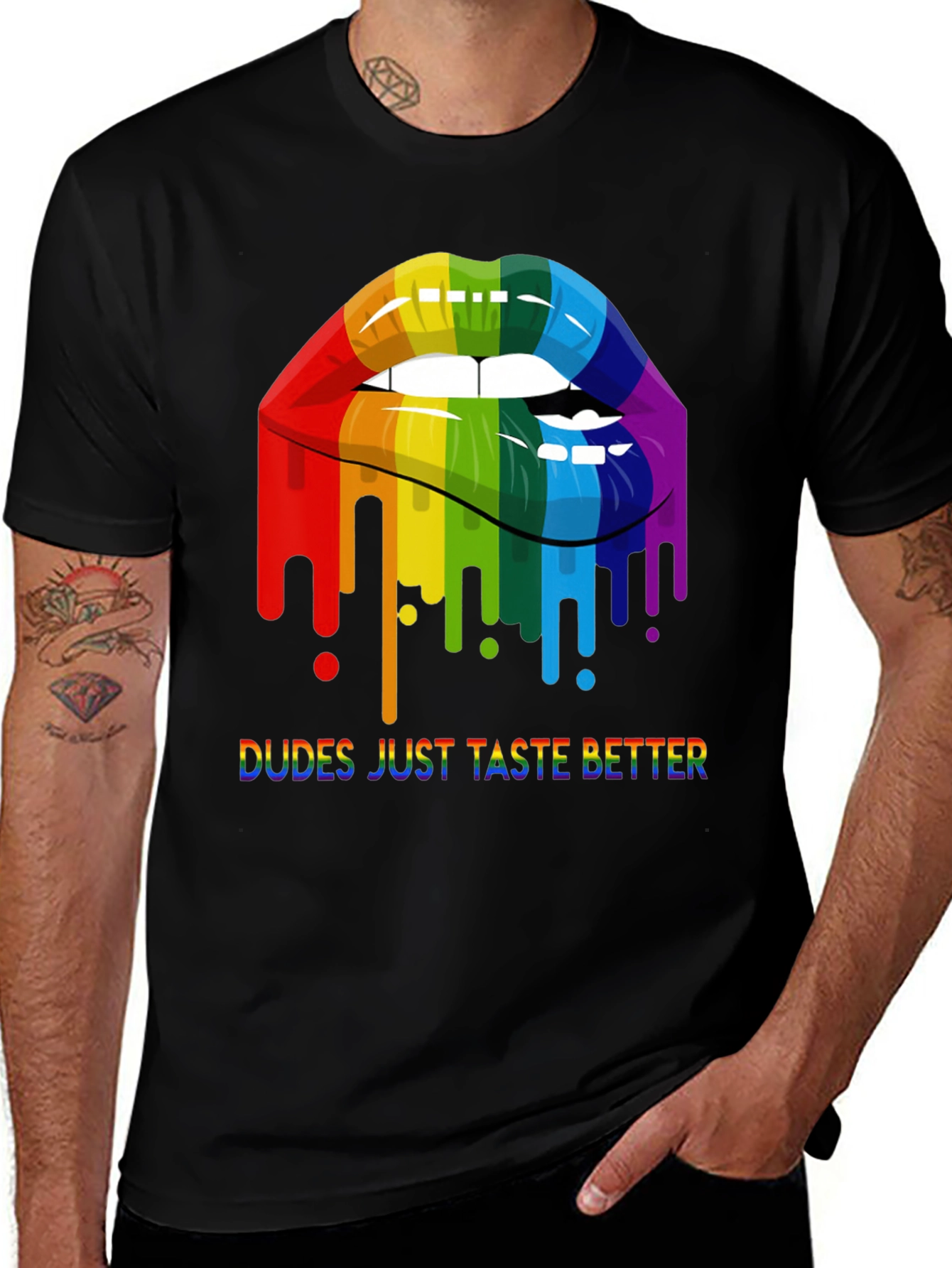 Rainbow Lips Dudes Just Taste Better Graphic Tee