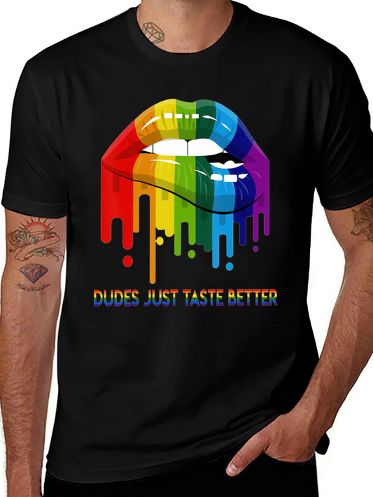 Rainbow Lips Dudes Just Taste Better Graphic Tee