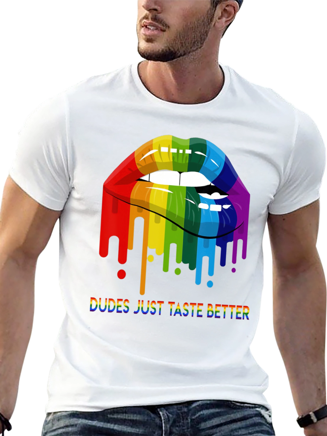 Rainbow Lips Dudes Just Taste Better Graphic Tee