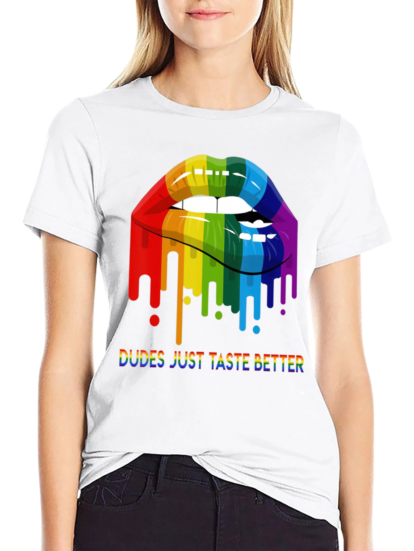 Rainbow Lips Dudes Just Taste Better Graphic Tee