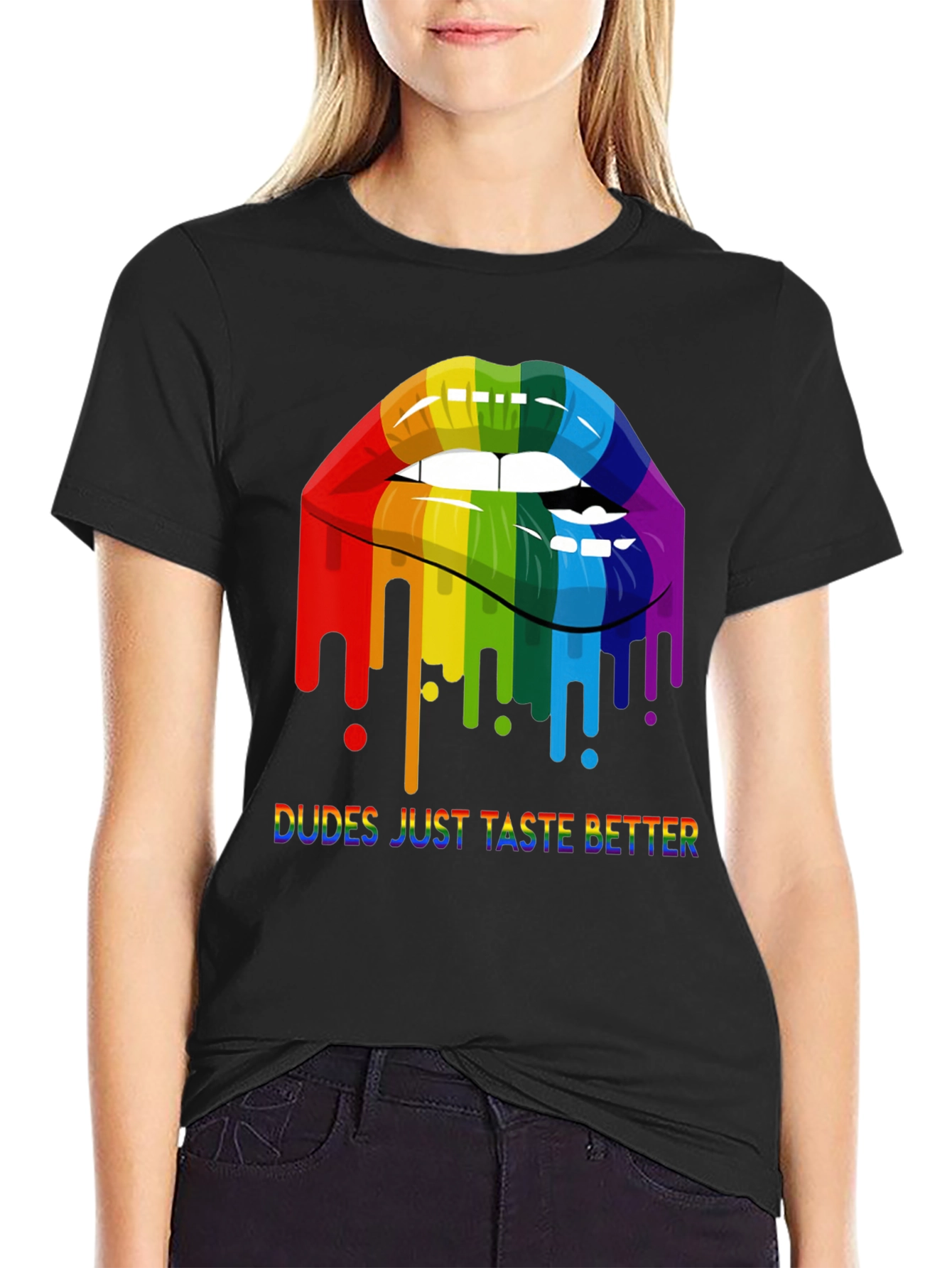 Rainbow Lips Dudes Just Taste Better Graphic Tee