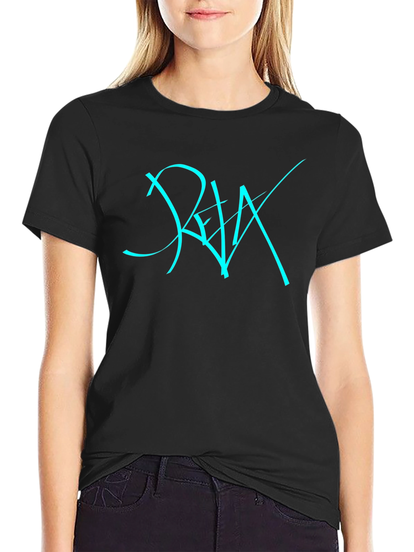 Cool Black T-Shirt with Cyan Graphic Design