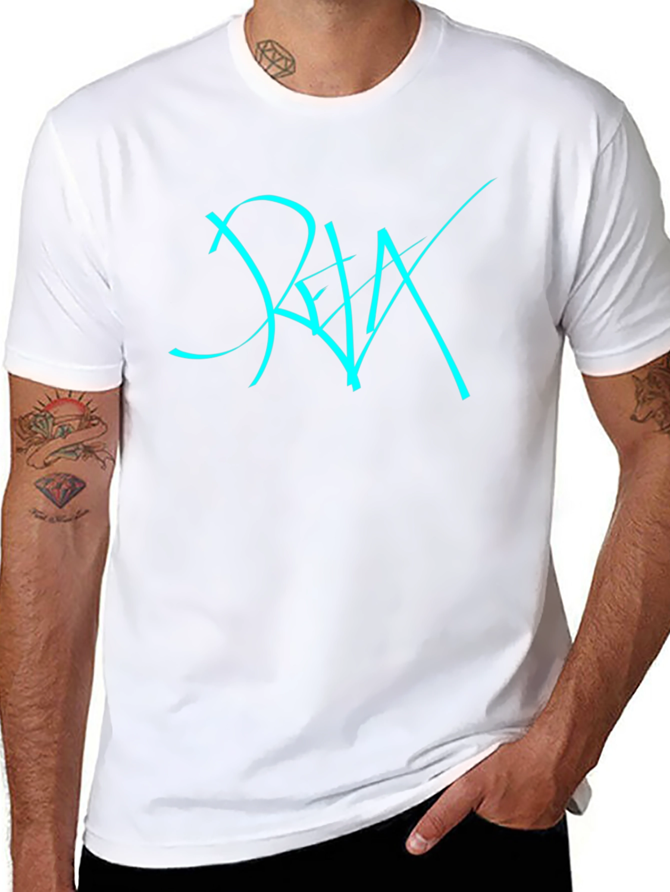 Cool Black T-Shirt with Cyan Graphic Design