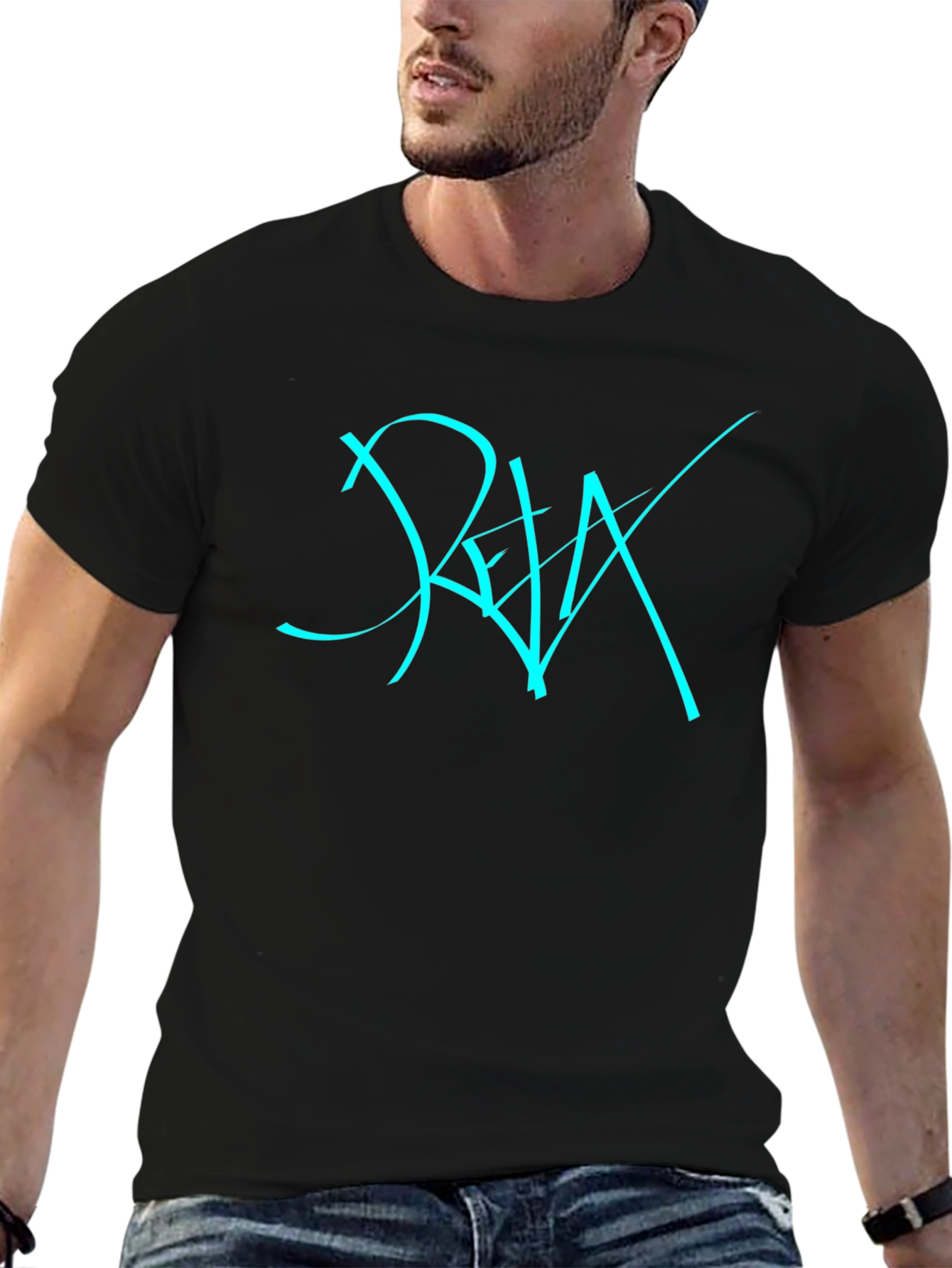 Cool Black T-Shirt with Cyan Graphic Design
