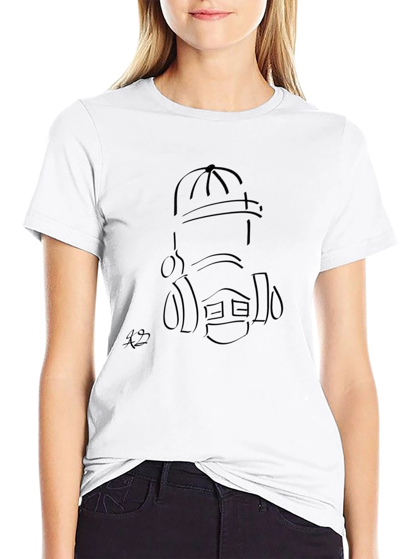 Minimalist Line Art Graphic T-Shirt - Black