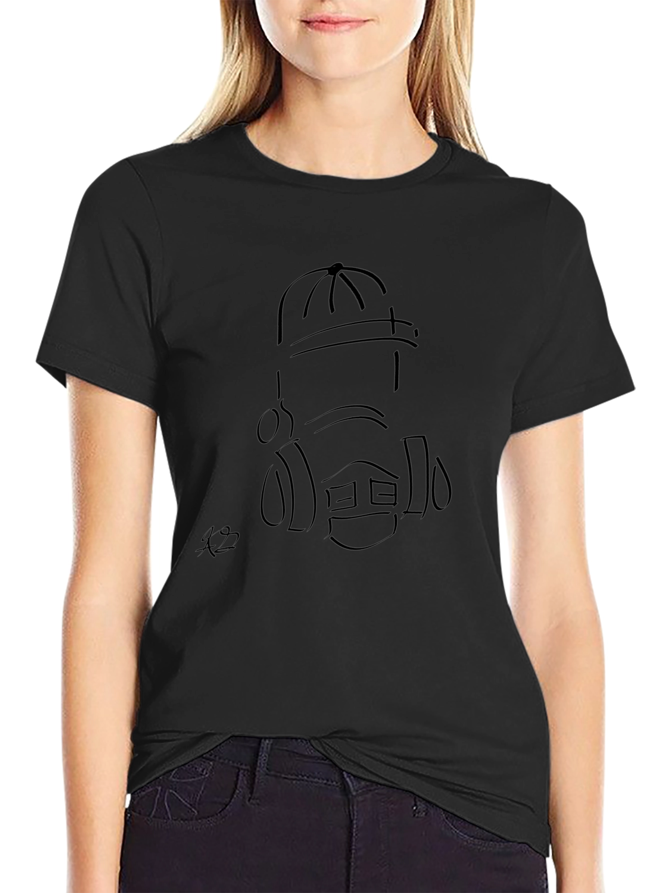 Minimalist Line Art Graphic T-Shirt - Black