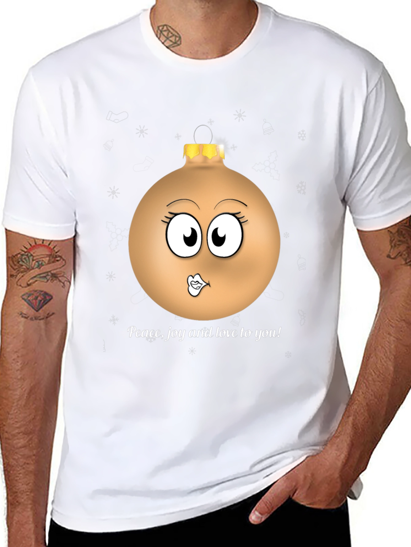 Festive Ornament Graphic Tee - Peace Joy Love