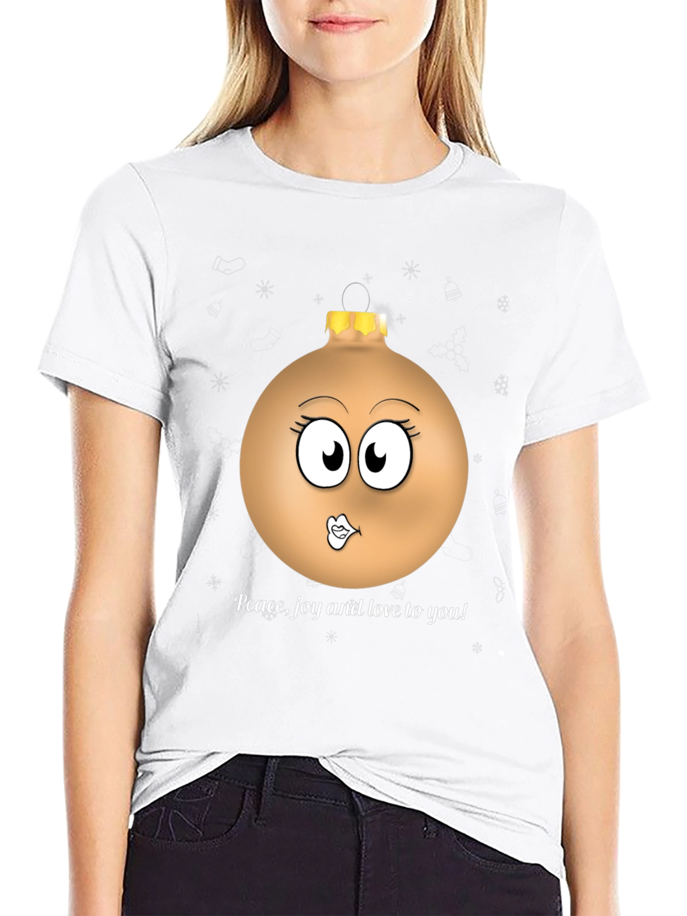 Festive Ornament Graphic Tee - Peace Joy Love