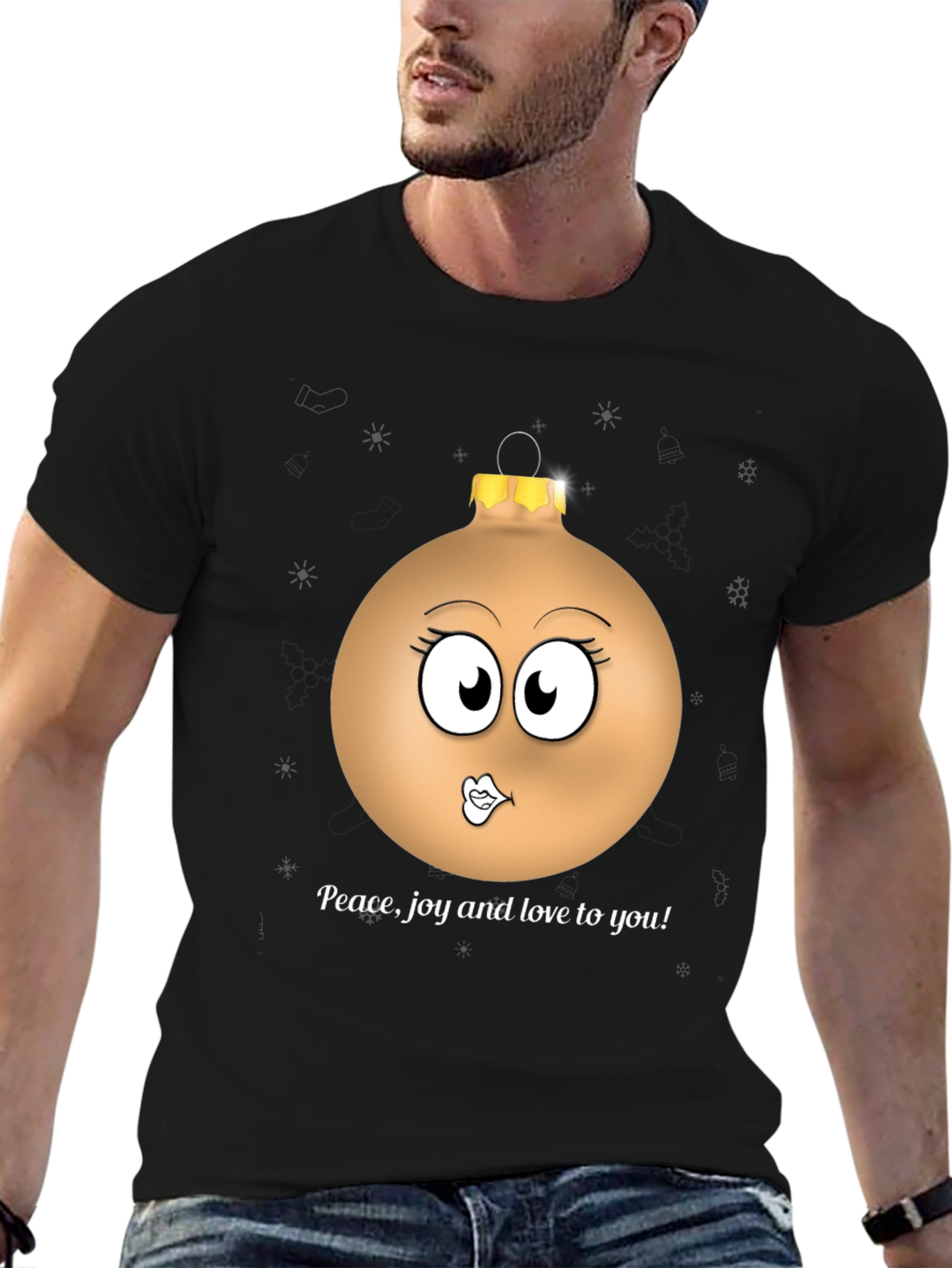 Festive Ornament Graphic Tee - Peace Joy Love
