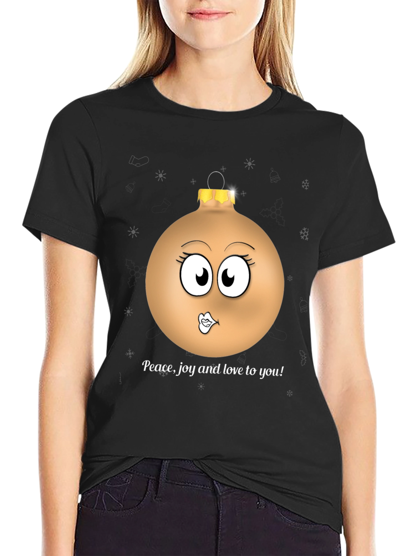 Festive Ornament Graphic Tee - Peace Joy Love