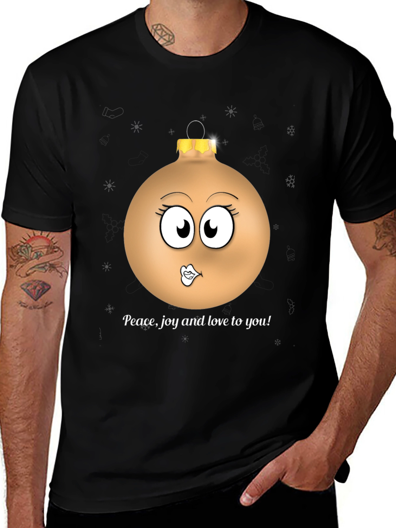 Festive Ornament Graphic Tee - Peace Joy Love