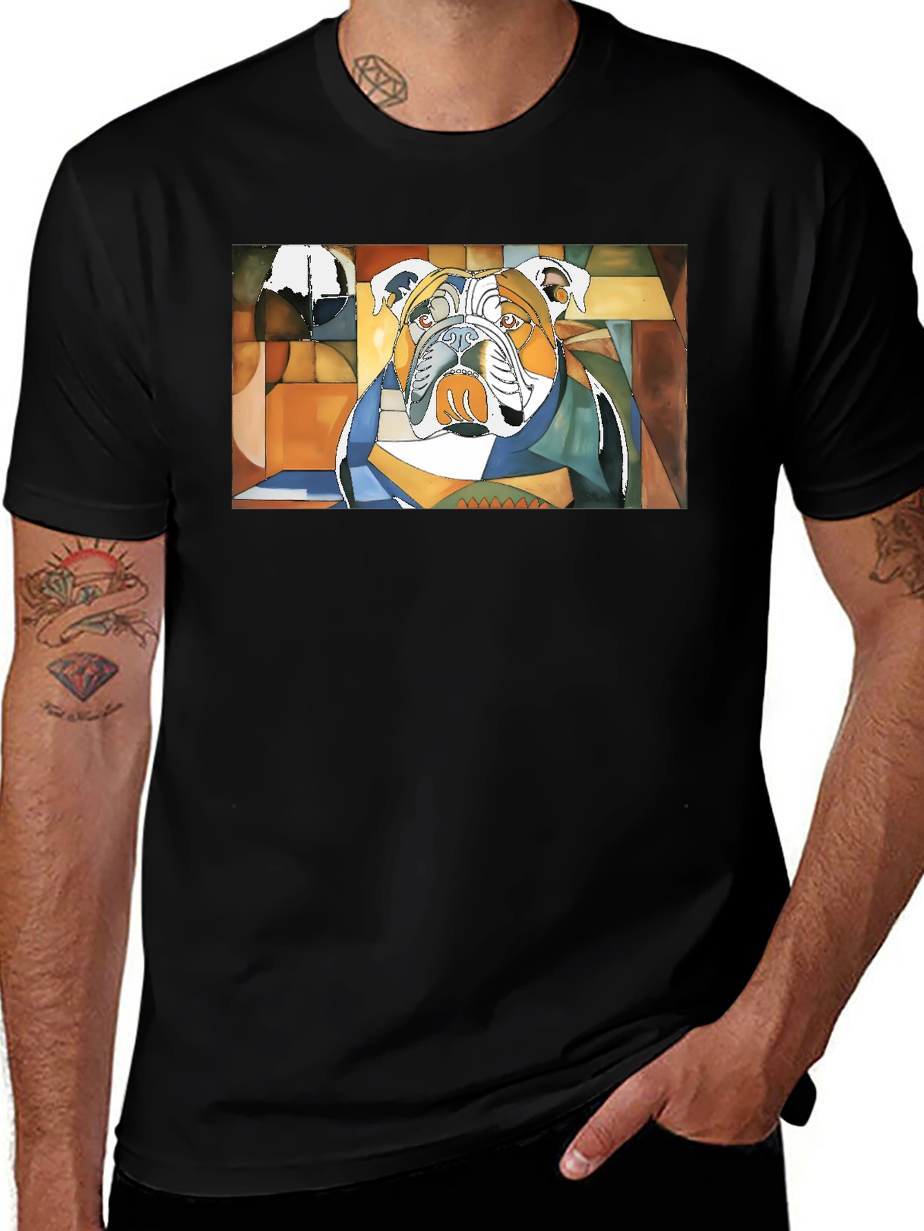 Abstract Bulldog Graphic Black Tee