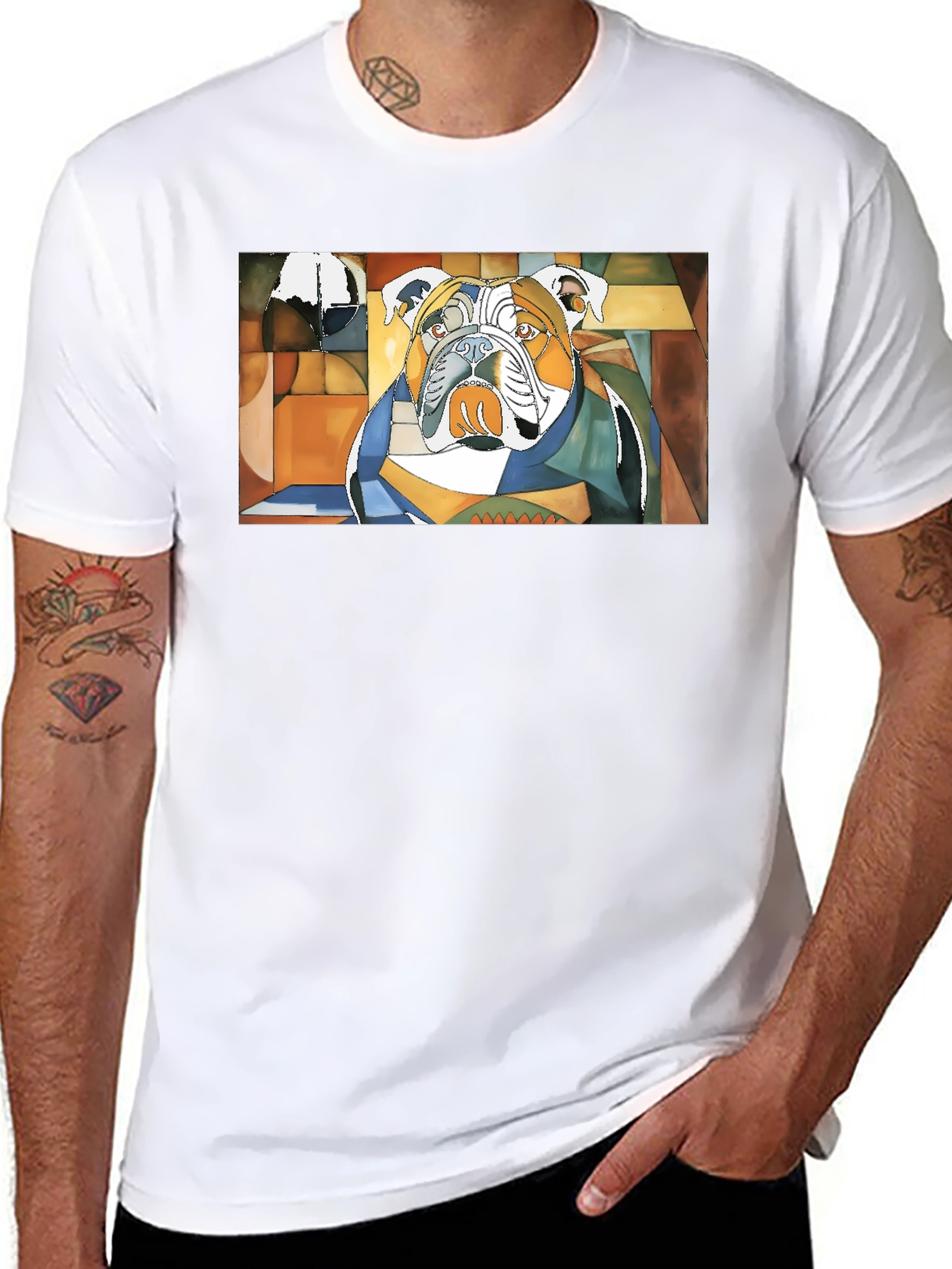 Abstract Bulldog Graphic Black Tee