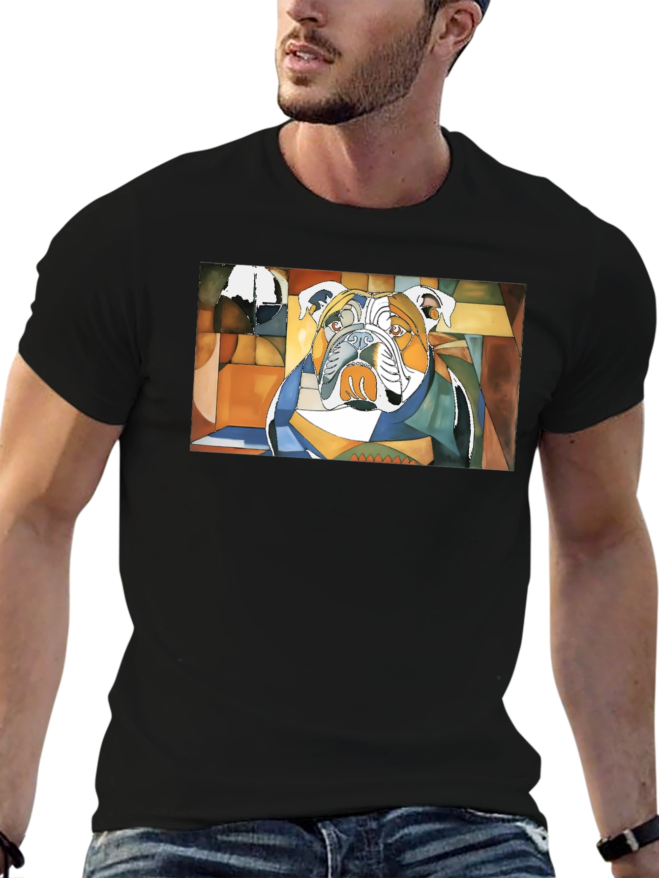 Abstract Bulldog Graphic Black Tee