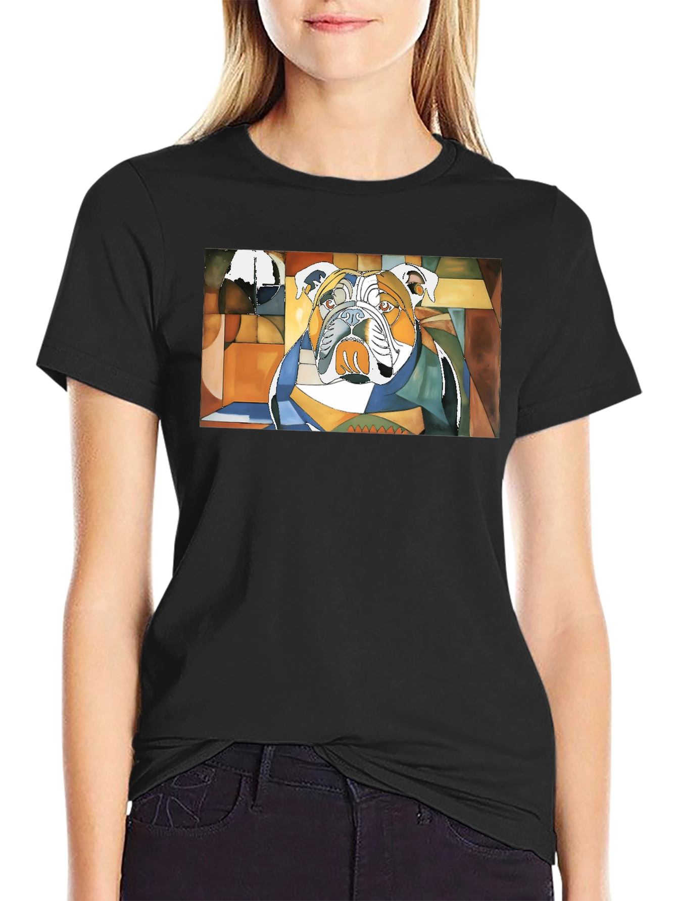Abstract Bulldog Graphic Black Tee