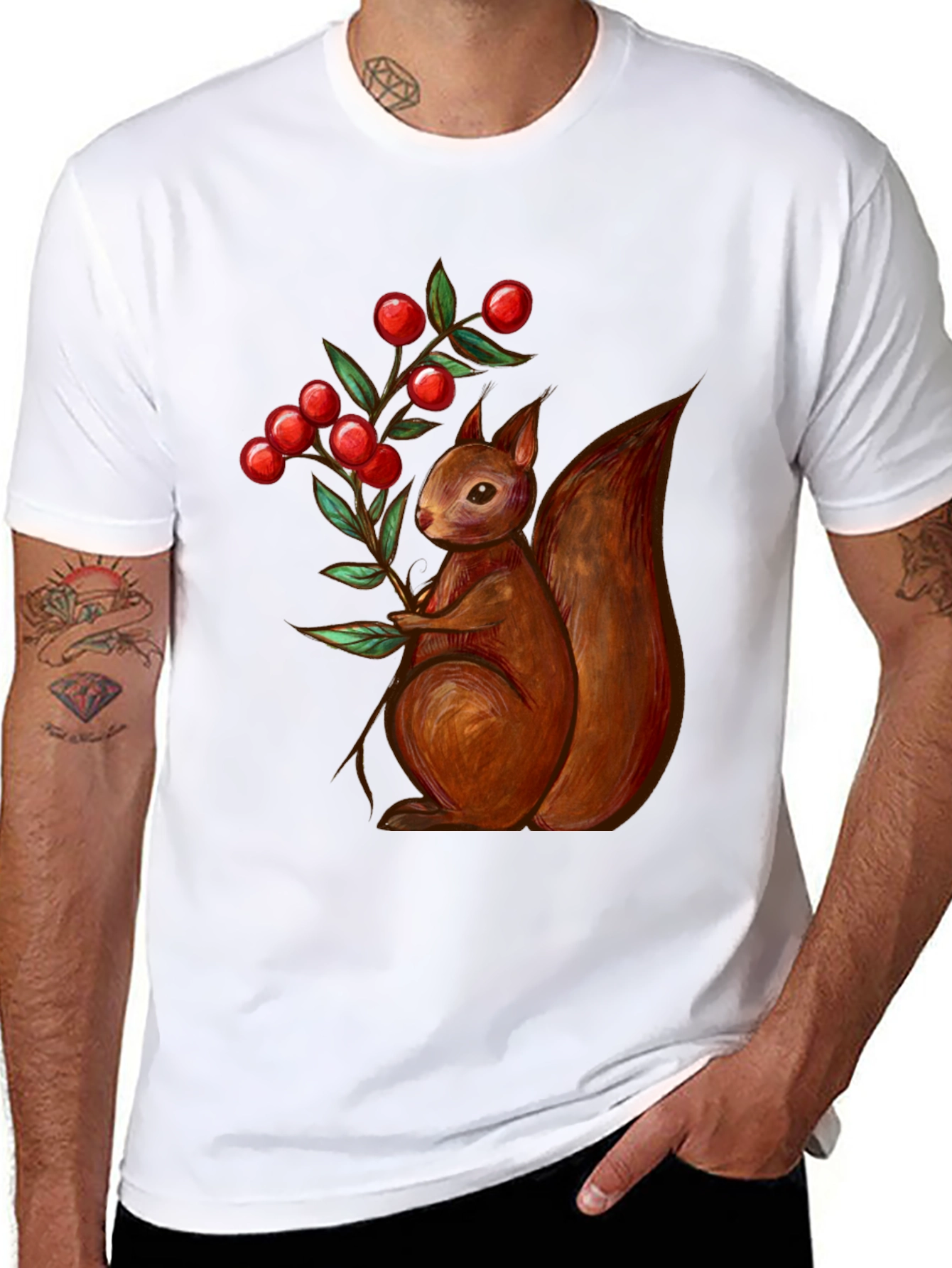 Squirrel & Berries Graphic Tee - Stylish Mens T-Shirt
