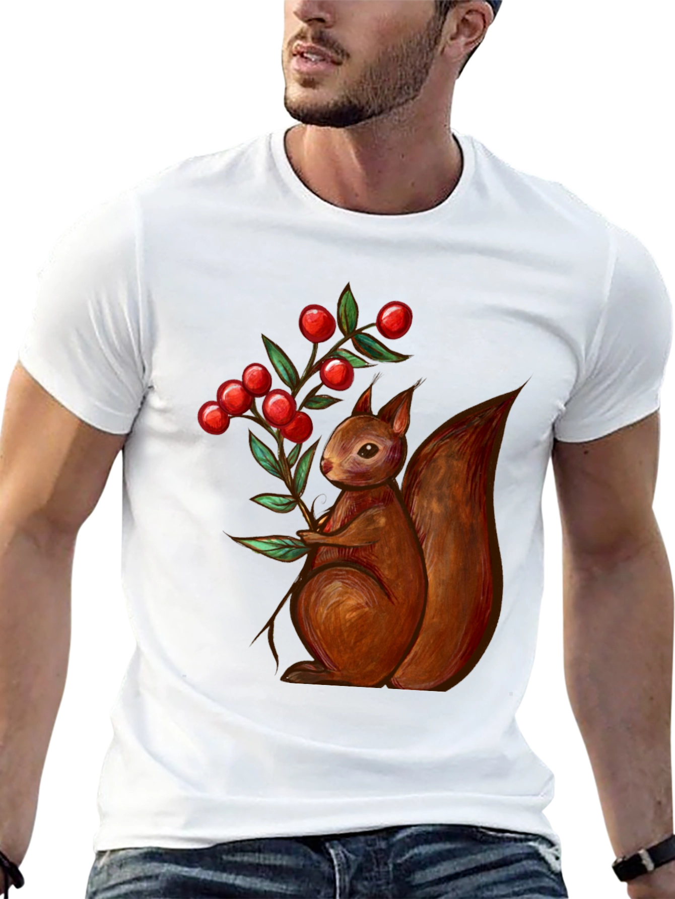 Squirrel & Berries Graphic Tee - Stylish Mens T-Shirt
