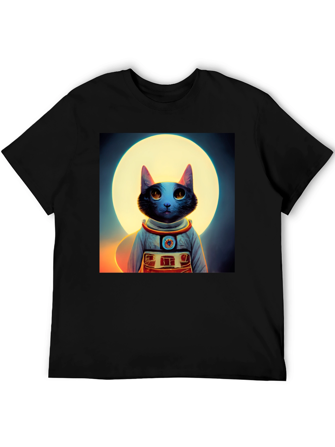 Astronaut Cat Graphic Tee - Black Cotton Blend Shirt
