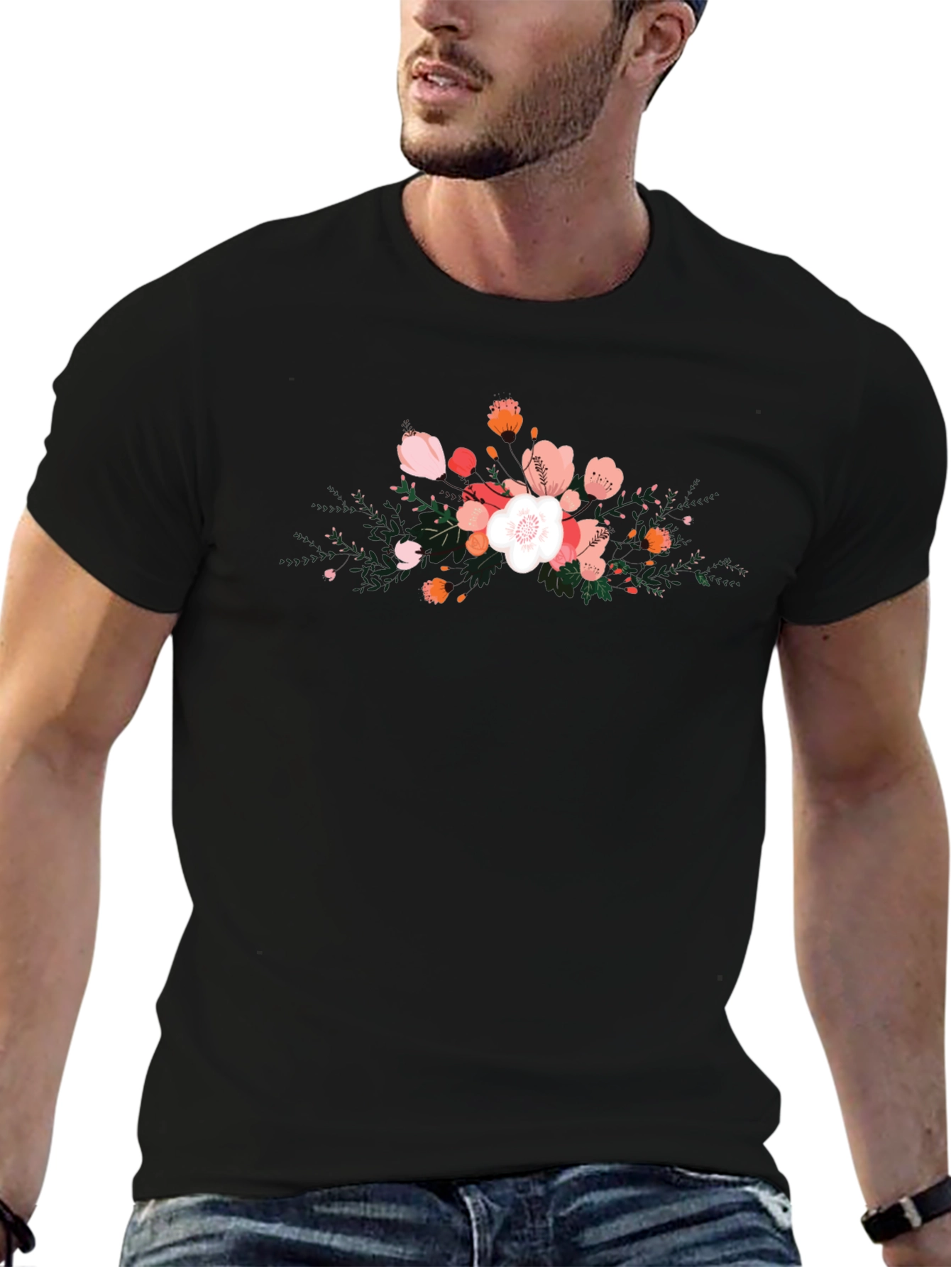 Floral Graphic Black T-Shirt for Men