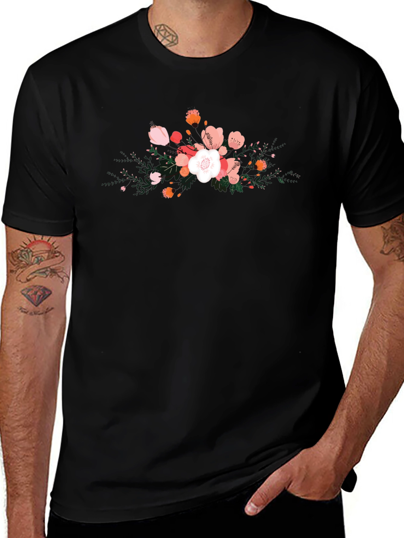 Floral Graphic Black T-Shirt for Men