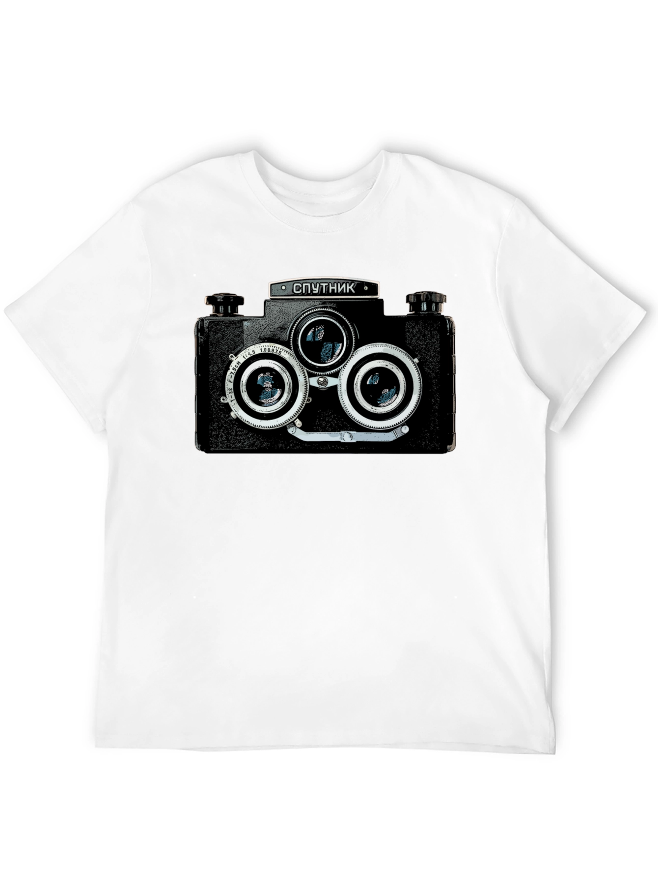 Retro Sputnik Camera Graphic Black T-Shirt