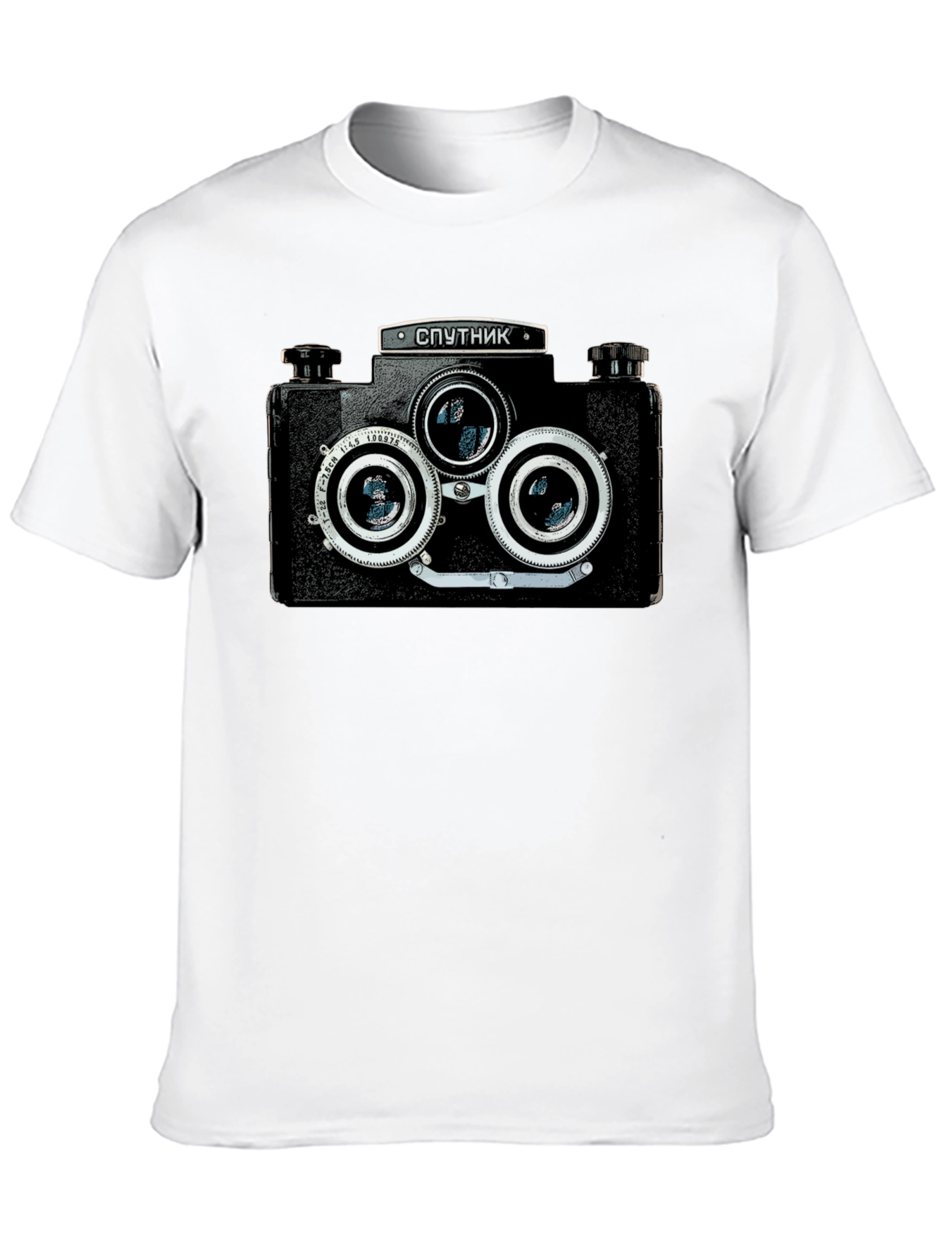 Retro Sputnik Camera Graphic Black T-Shirt