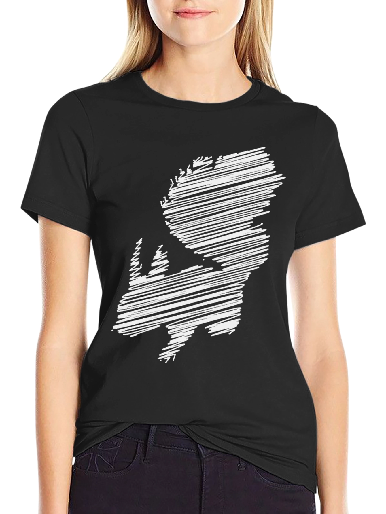 Abstract Rhinoceros Graphic Tee - Black Cotton Blend