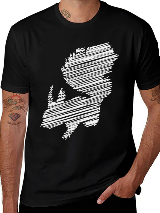 Abstract Rhinoceros Graphic Tee - Black Cotton Blend