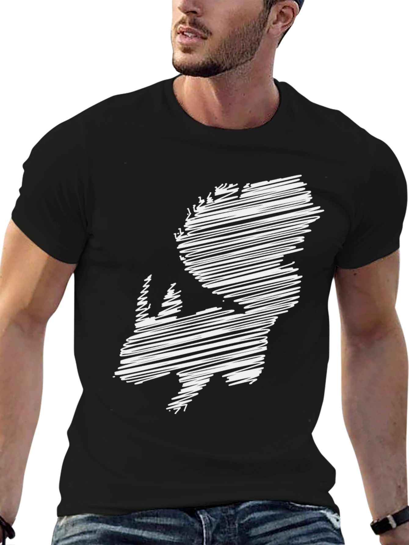 Abstract Rhinoceros Graphic Tee - Black Cotton Blend