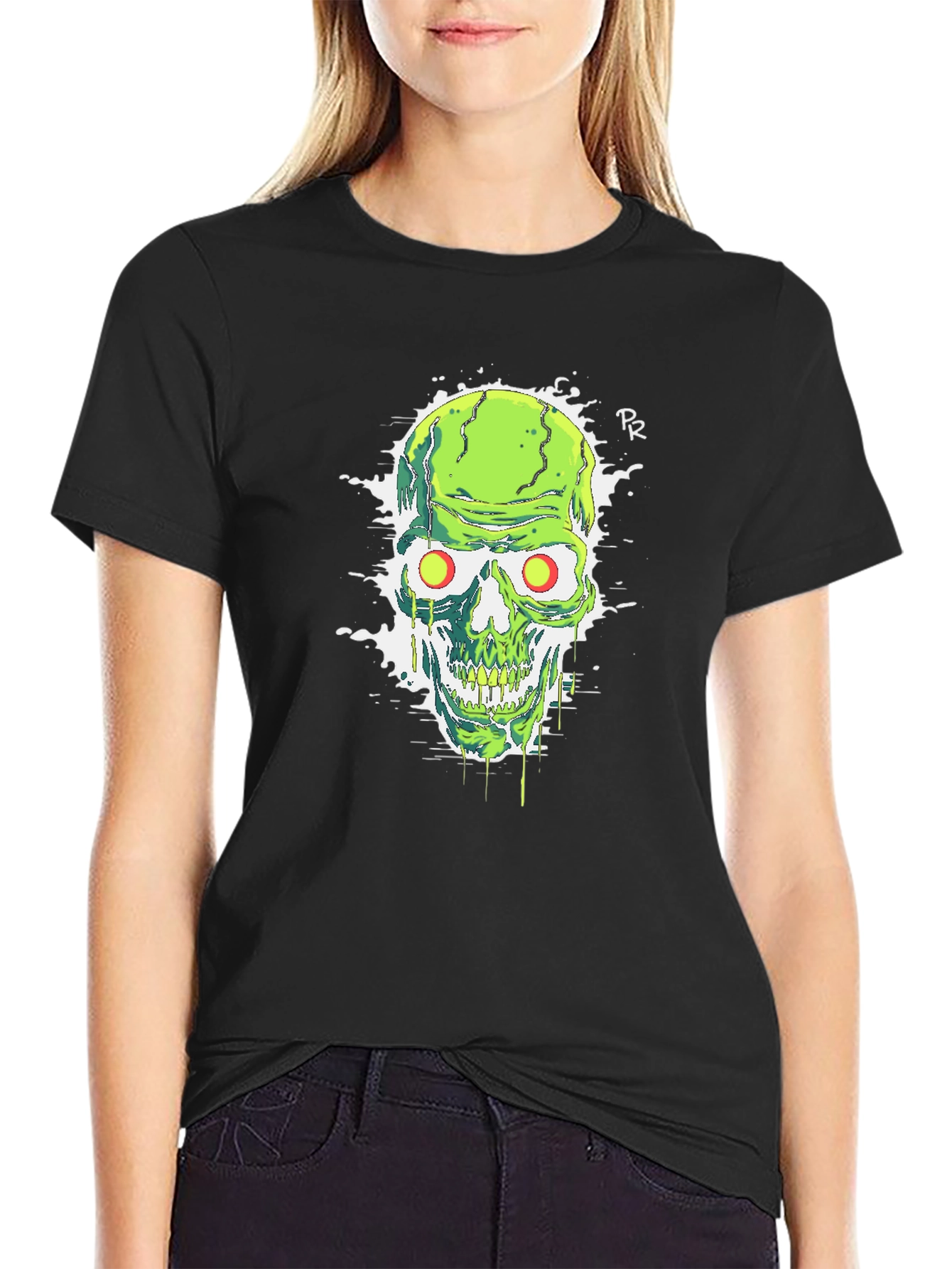 Green Skull Graphic Tee - Mens Black T-Shirt