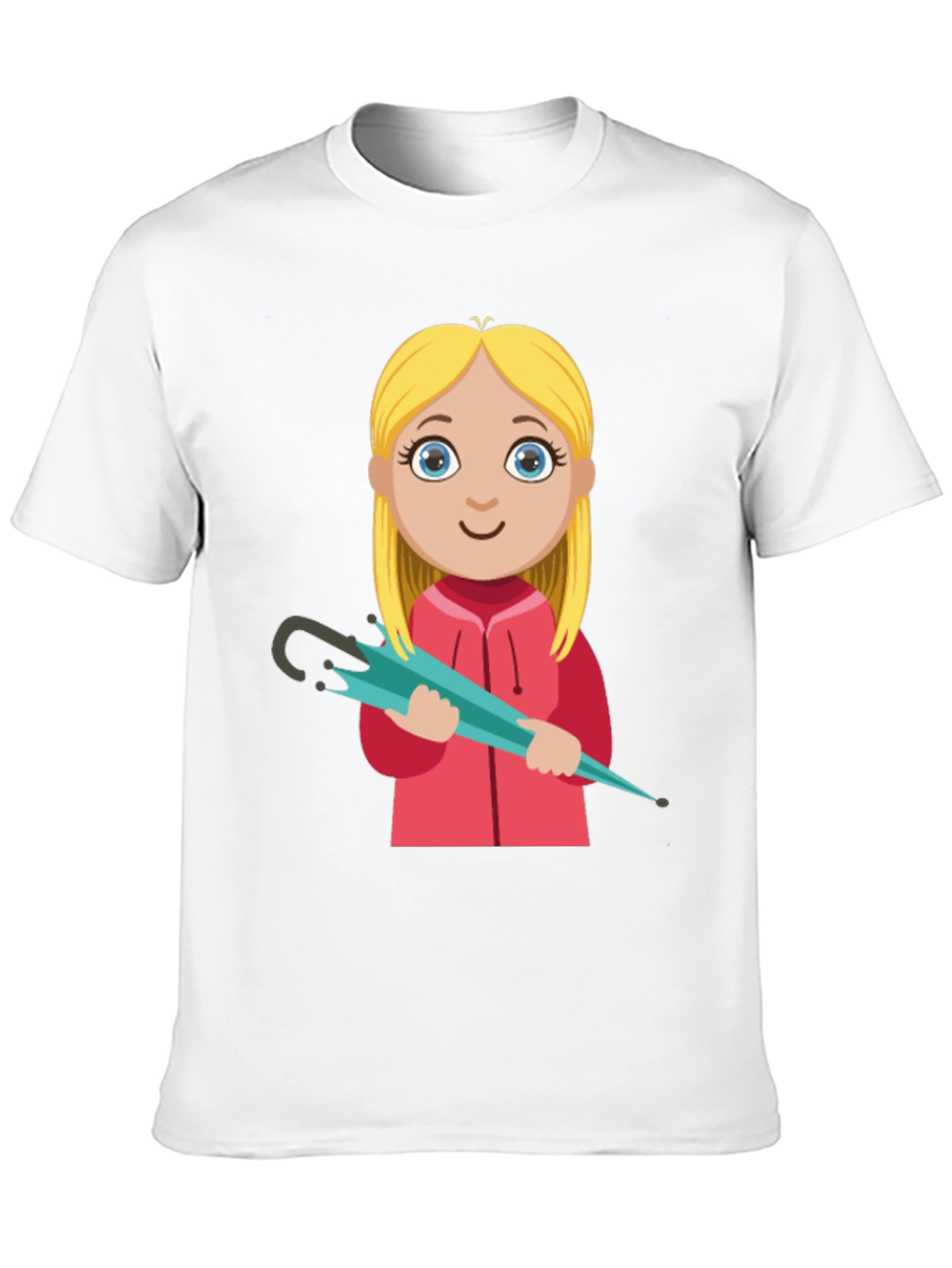 Cartoon Girl with Umbrella Black T-Shirt
