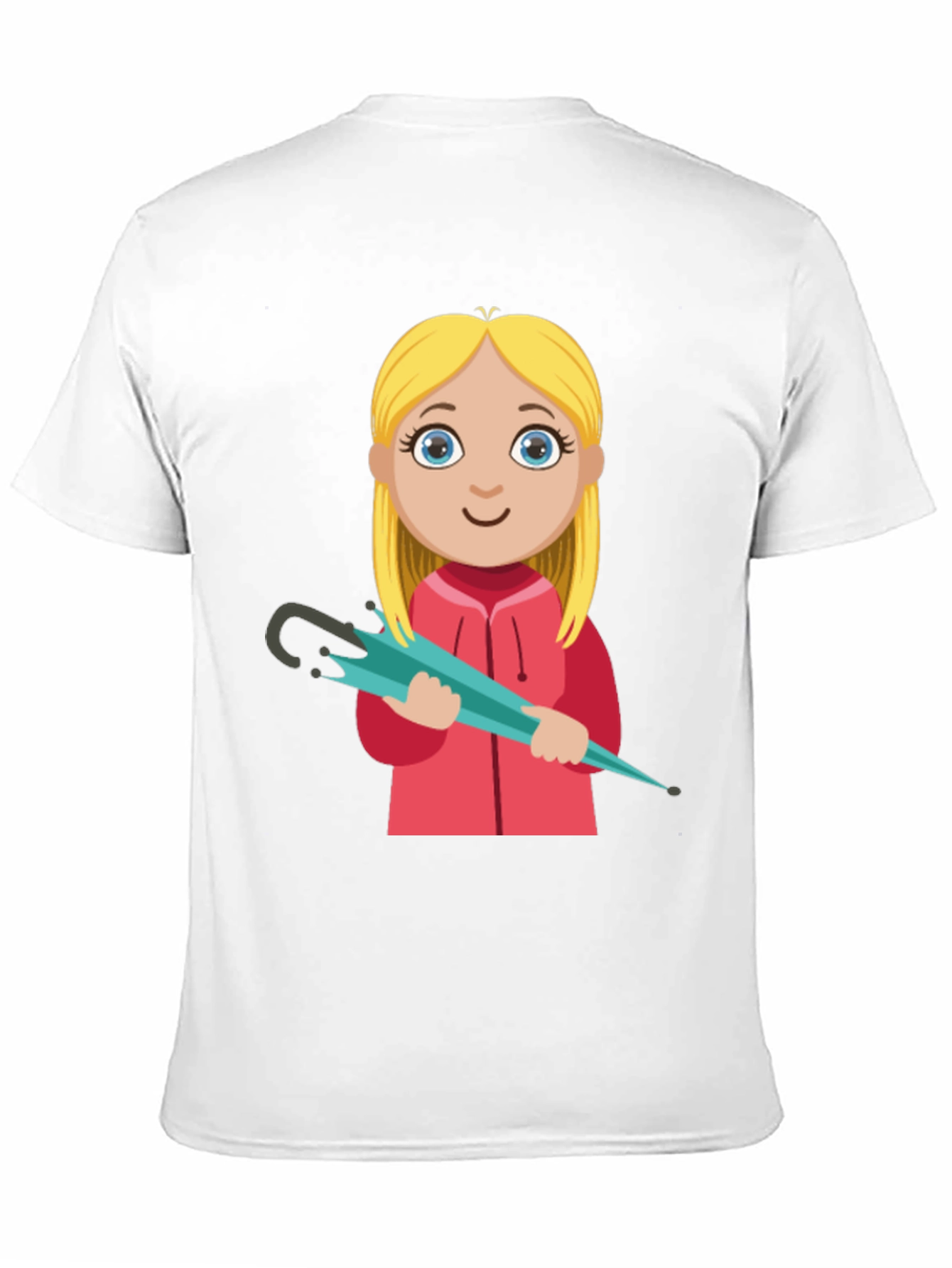 Cartoon Girl with Umbrella Black T-Shirt