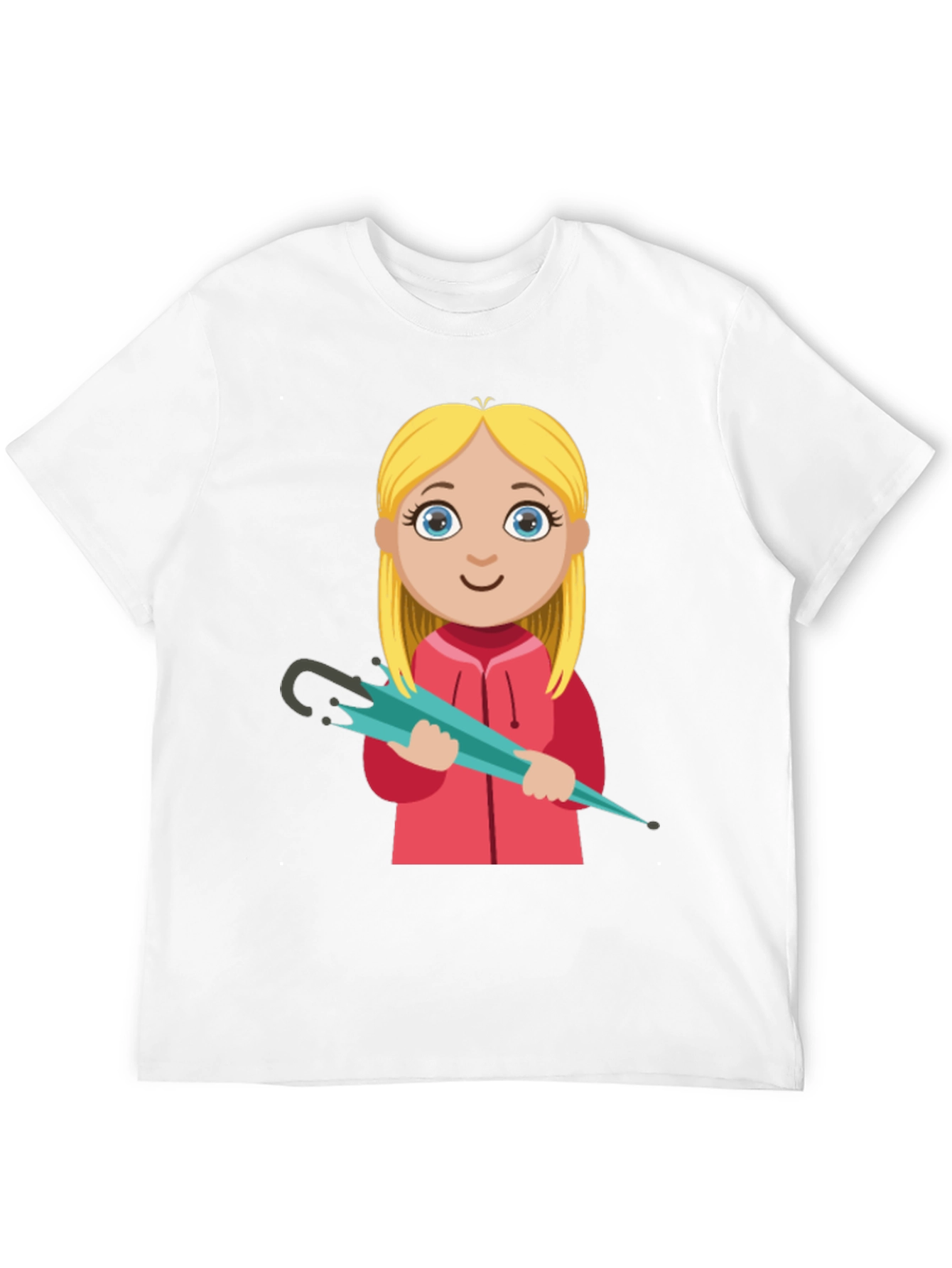 Cartoon Girl with Umbrella Black T-Shirt