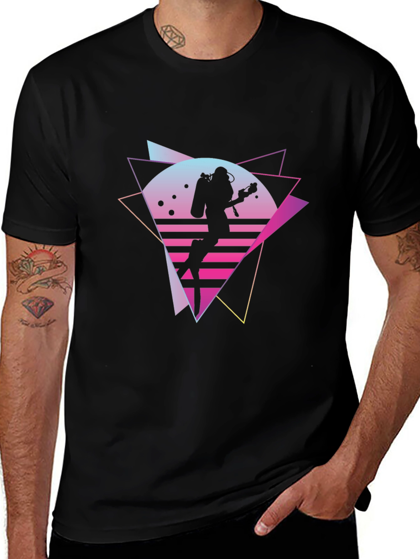 Retro Diver Graphic Tee - Black T-Shirt