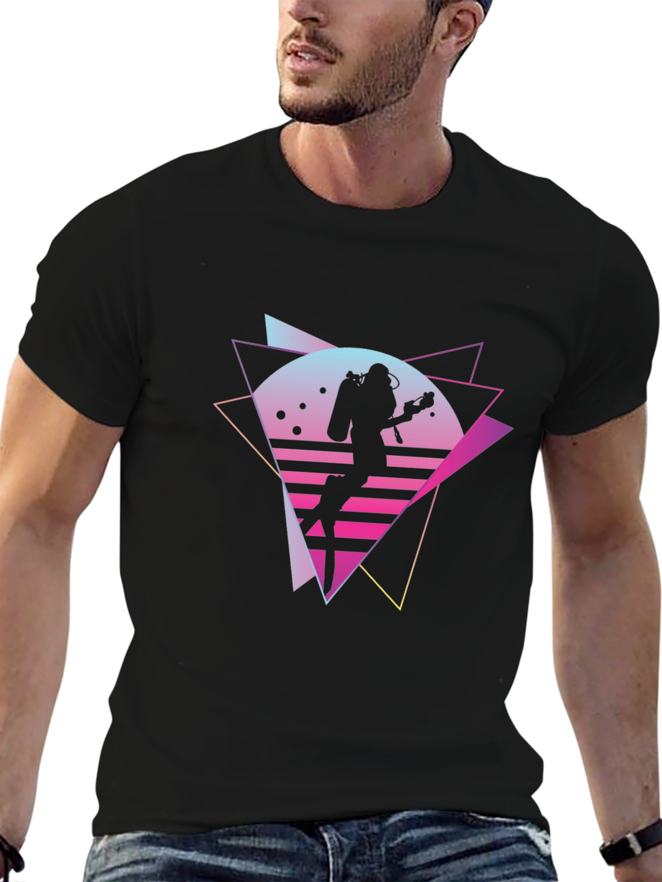 Retro Diver Graphic Tee - Black T-Shirt