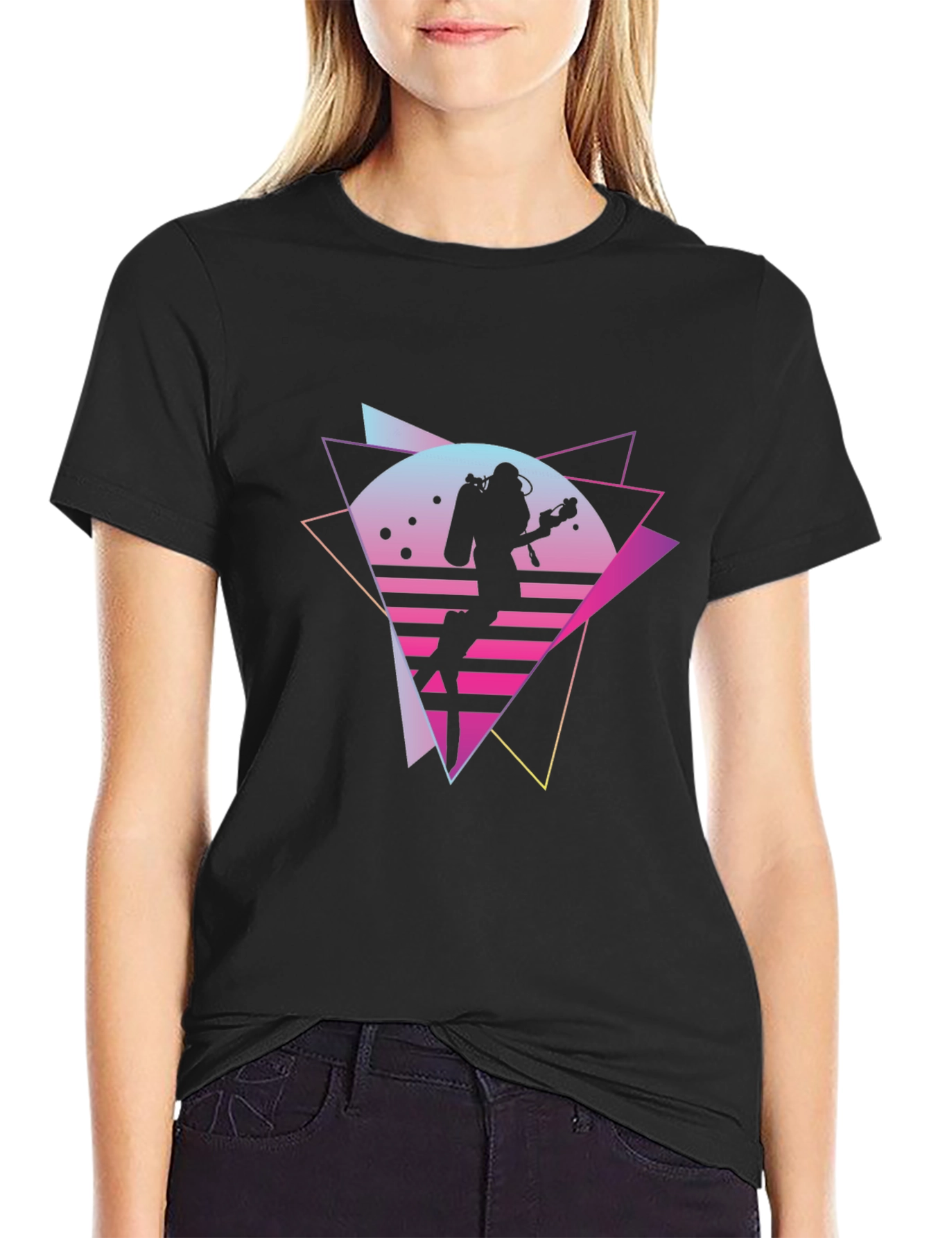 Retro Diver Graphic Tee - Black T-Shirt