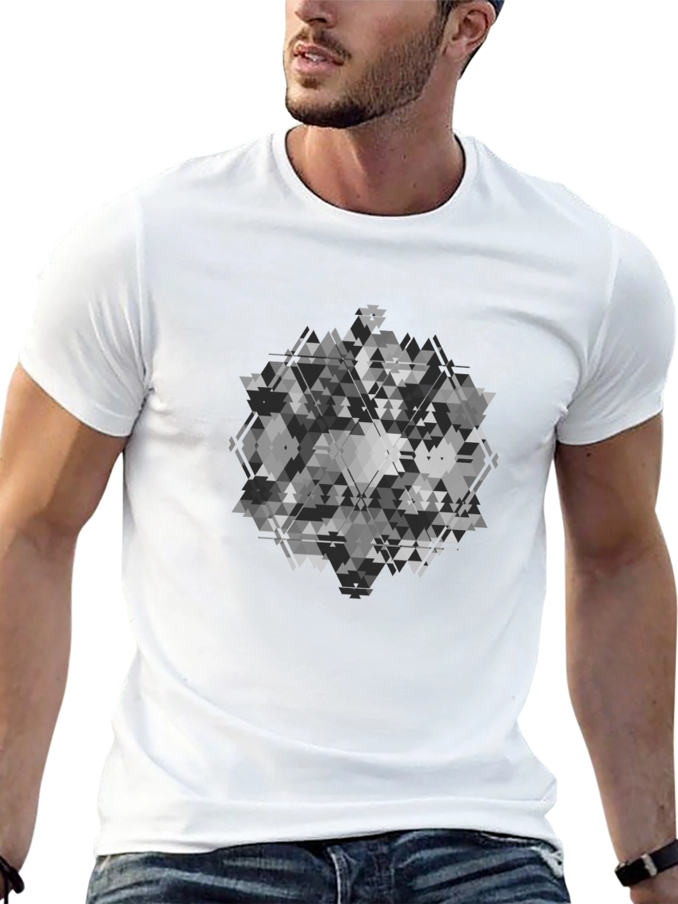 Geometric Patterned Black T-Shirt