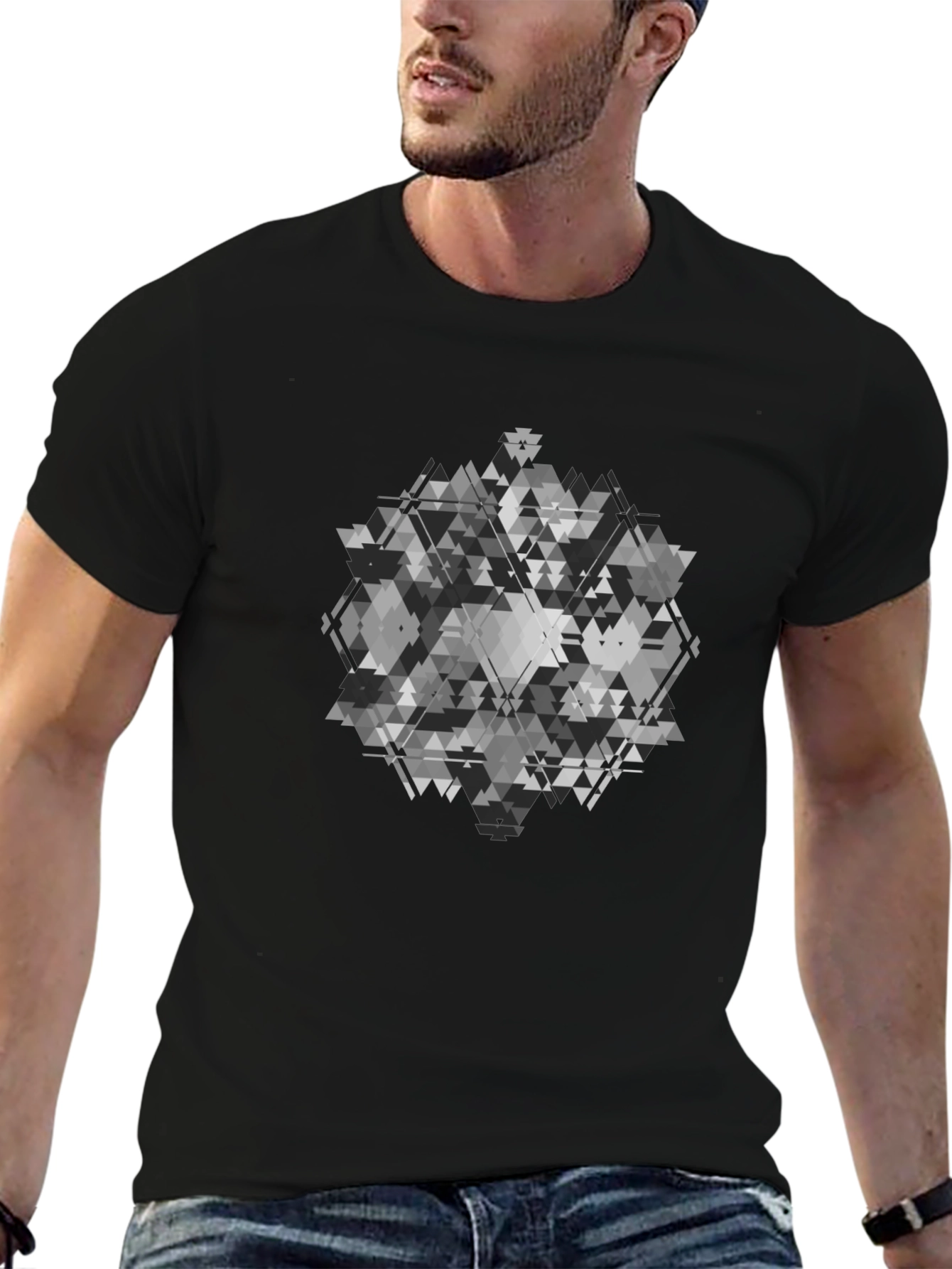 Geometric Patterned Black T-Shirt