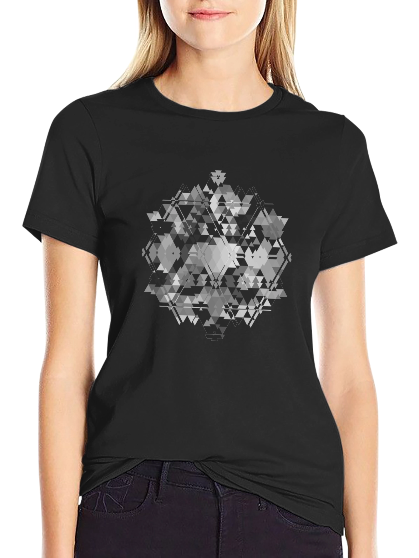 Geometric Patterned Black T-Shirt