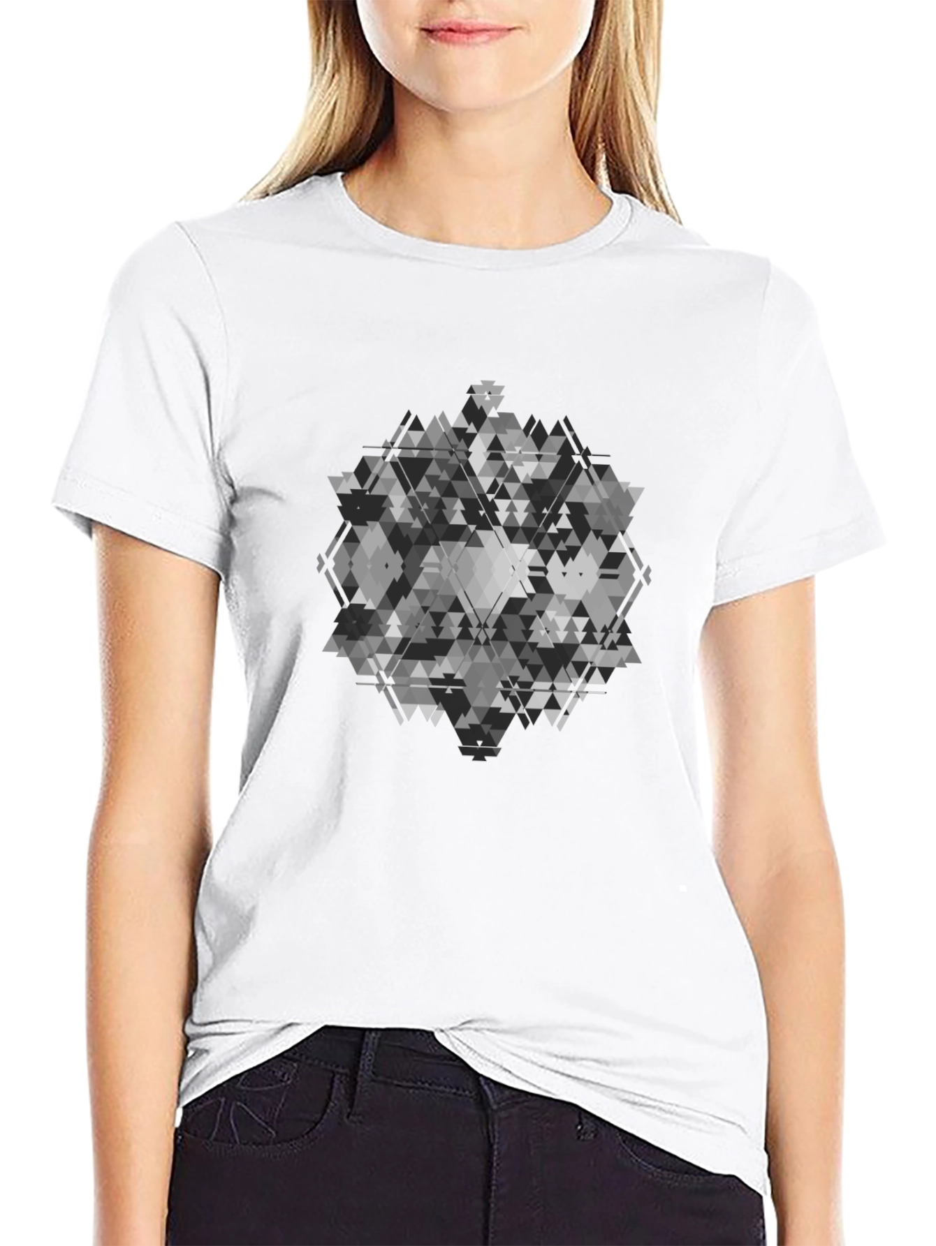 Geometric Patterned Black T-Shirt