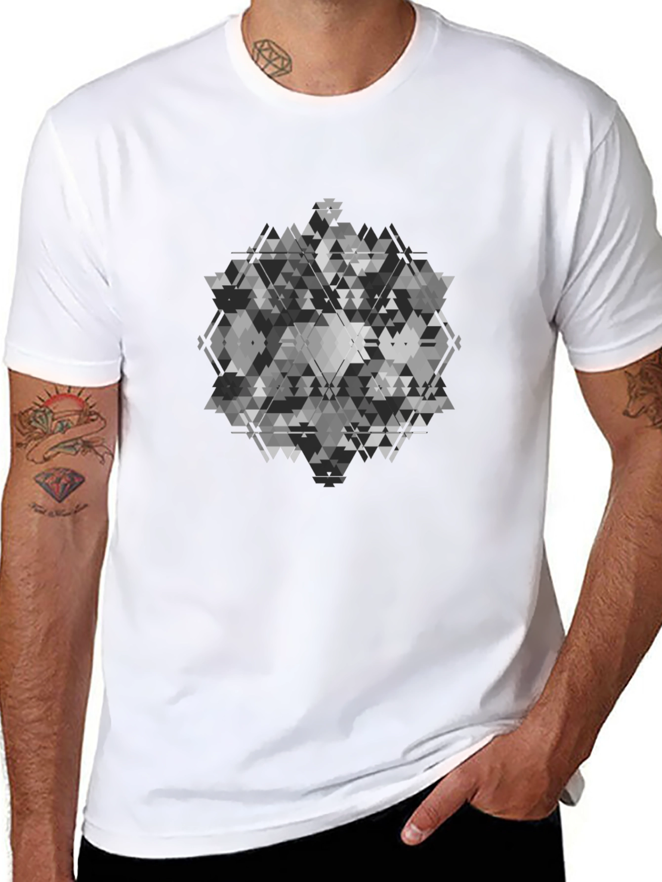 Geometric Patterned Black T-Shirt