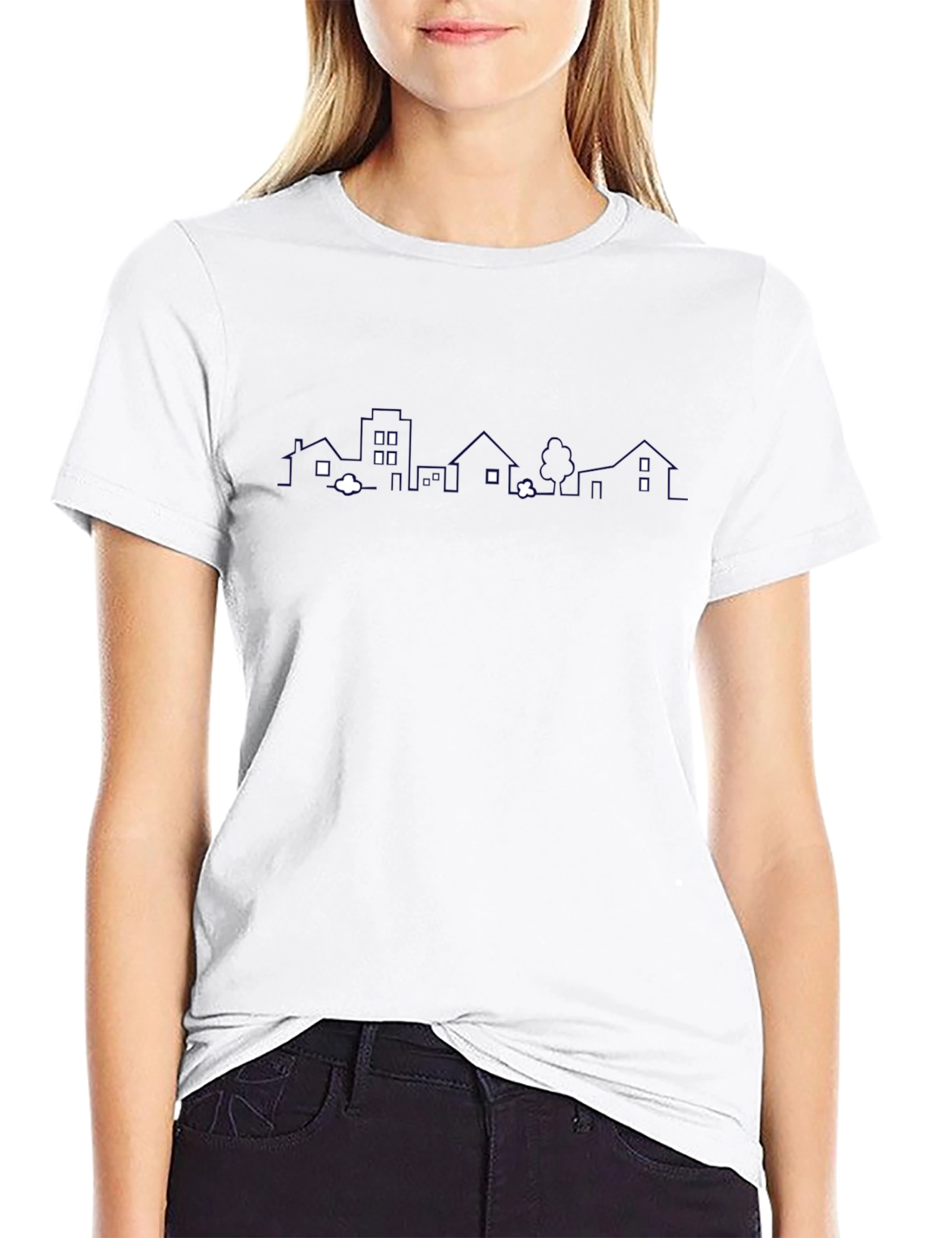 Modern Cityscape Graphic T-Shirt - Stylish Black Tee