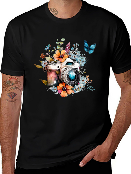 Floral Camera Graphic Tee - Photography Lover Gift