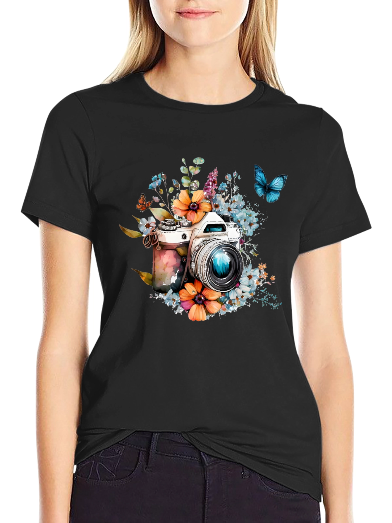 Floral Camera Graphic Tee - Photography Lover Gift
