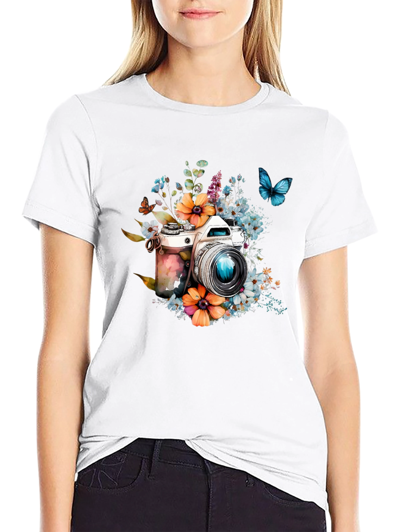 Floral Camera Graphic Tee - Photography Lover Gift