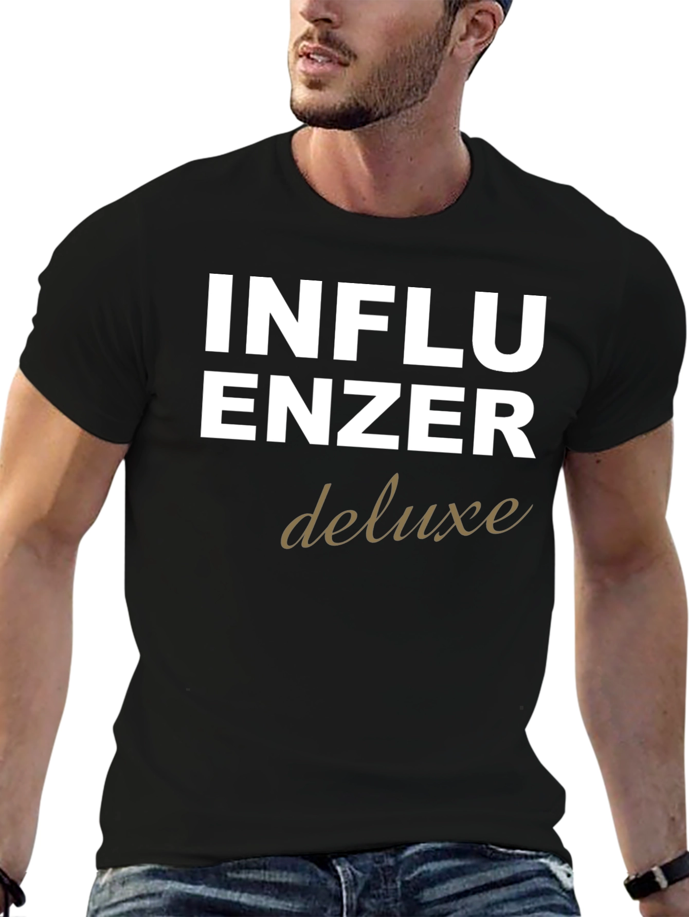 Influencer Deluxe Graphic Tee - Black Cotton T-Shirt