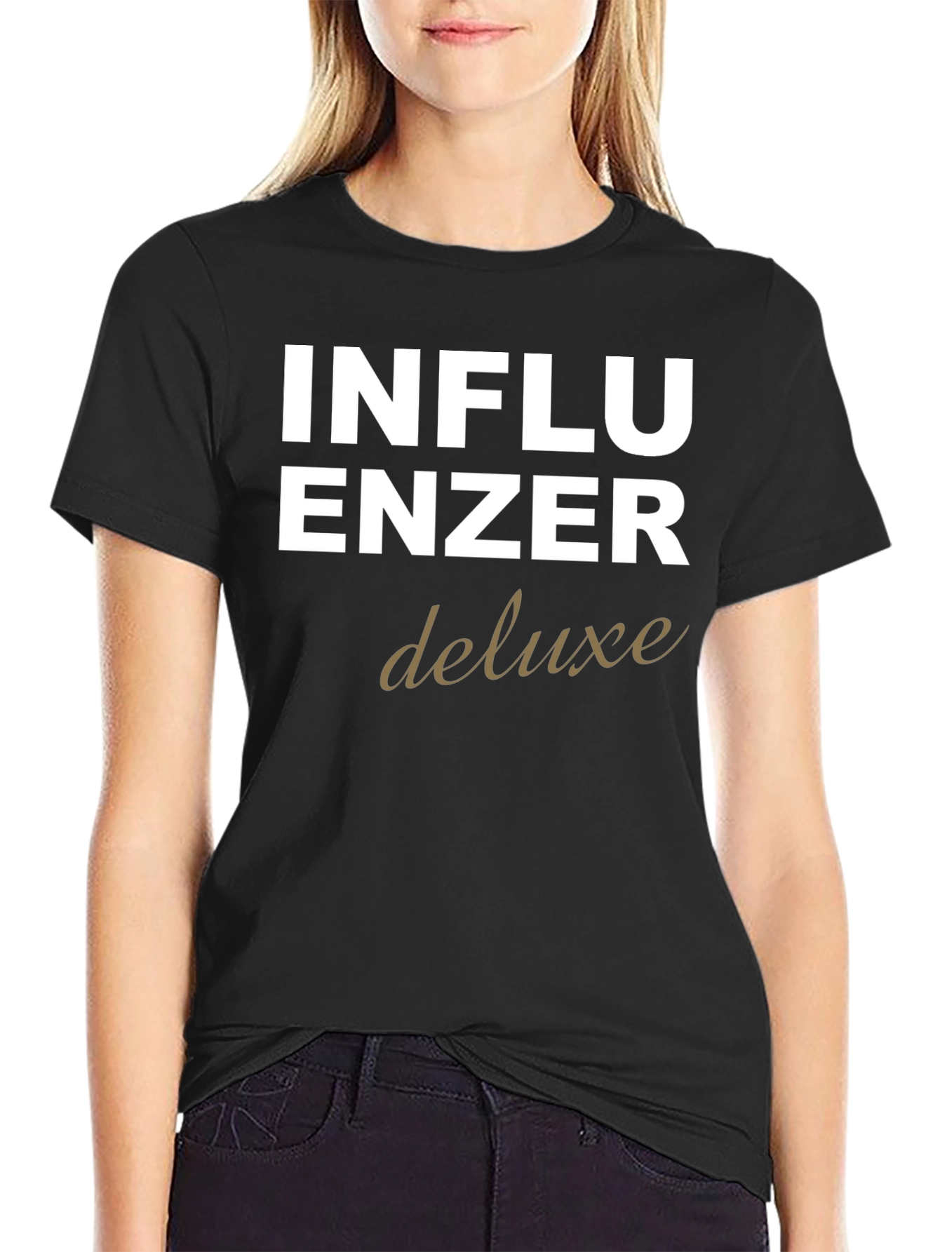 Influencer Deluxe Graphic Tee - Black Cotton T-Shirt