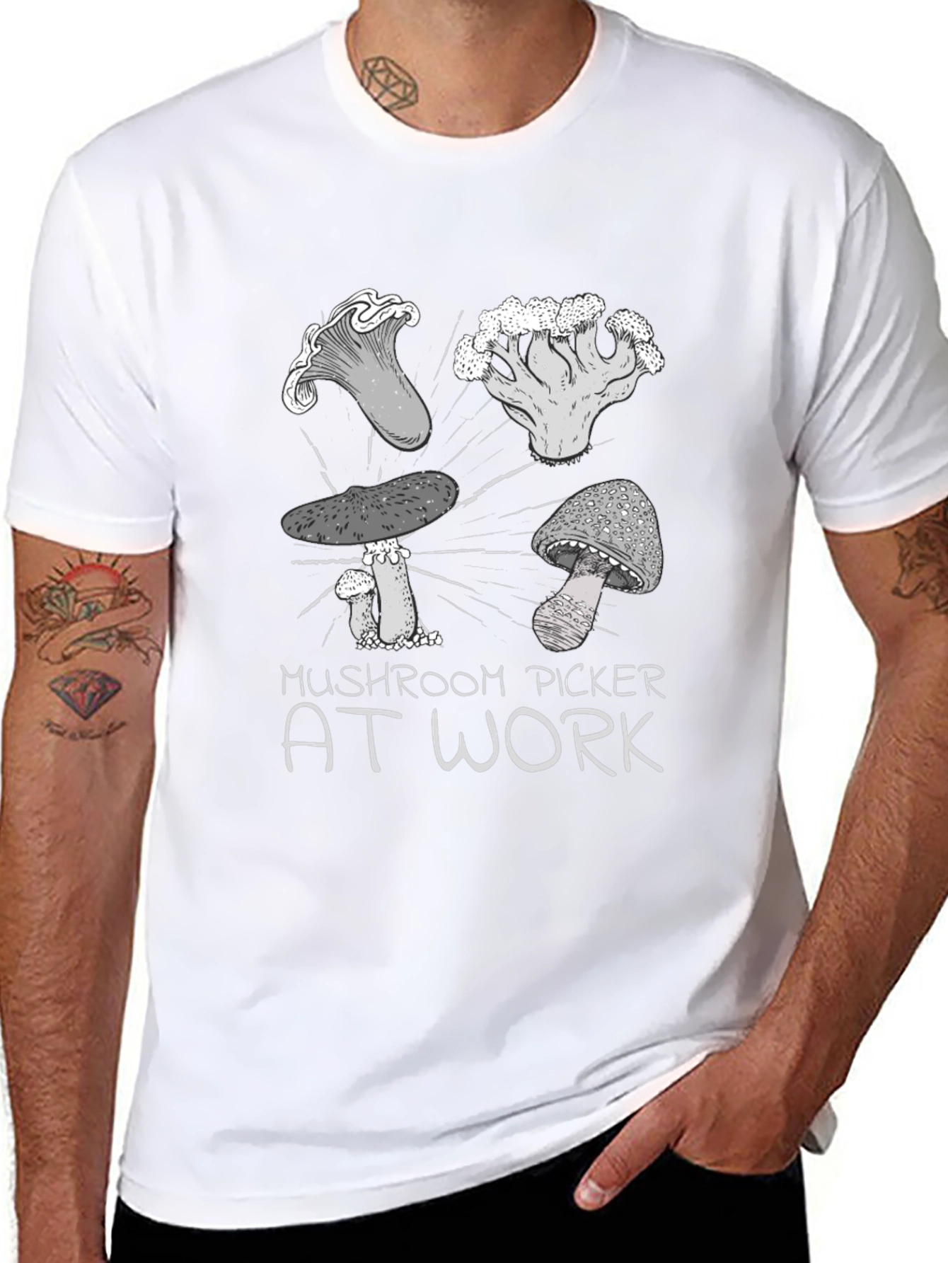 Mushroom Picker At Work Graphic Tee