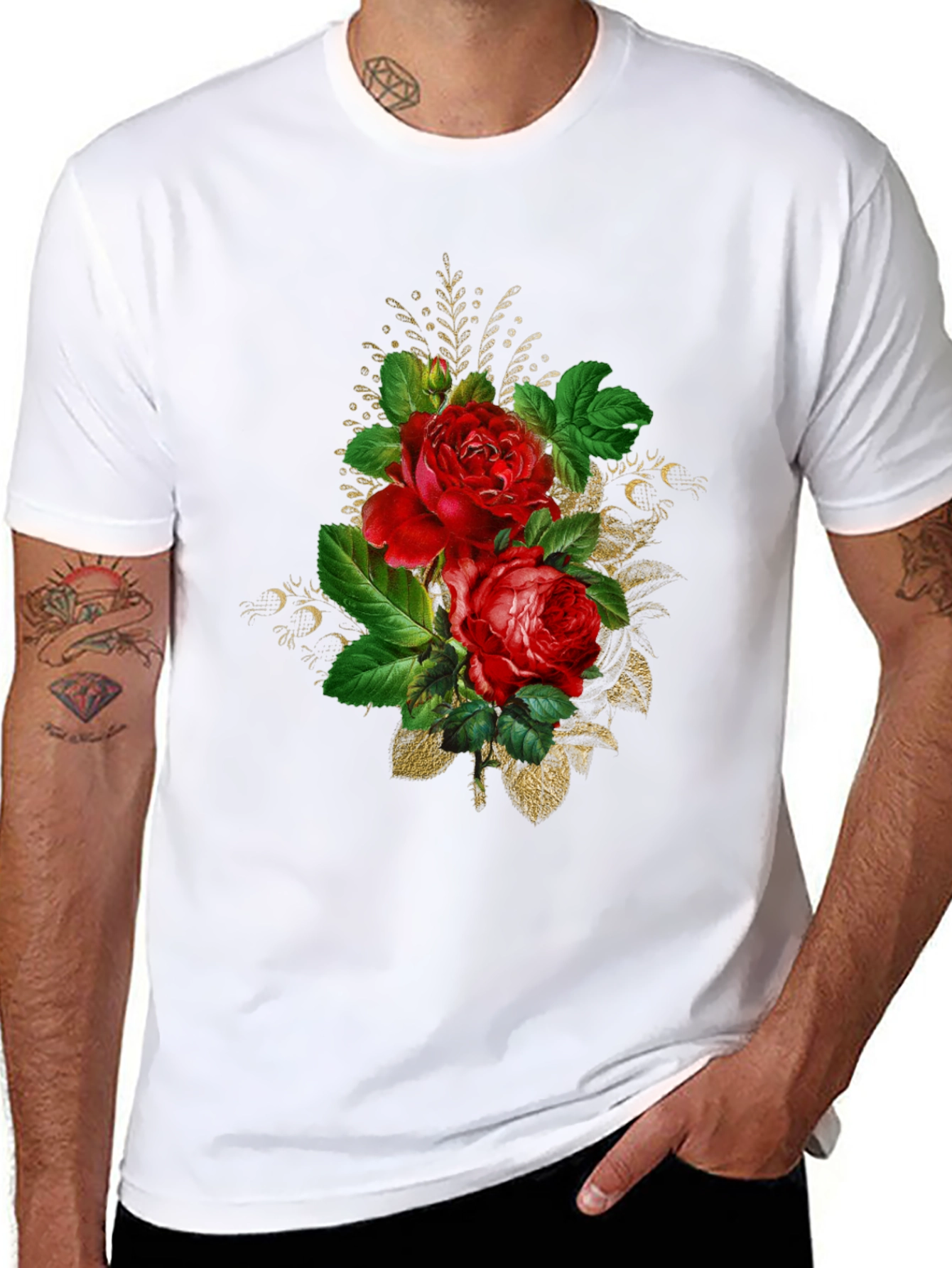 Floral Rose Graphic Tee - Black